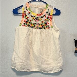 J. Crew White Top with Pink and Orange Embroidery